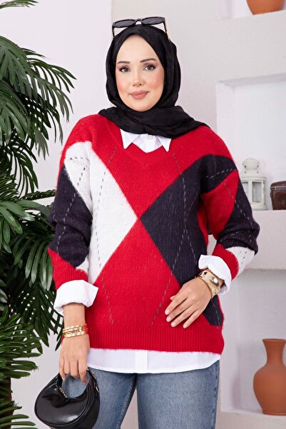 EBRUTESETTÜR Baklava Pattern Knitwear Sweater Red