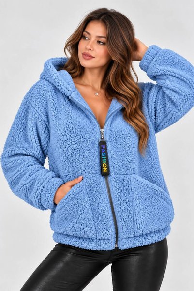 OK BLUME Women's Hooded Plush Zip-Up Sweatshirt - Oversized Soft Fleece Hoodie - Winter Warm (S-2Xl)