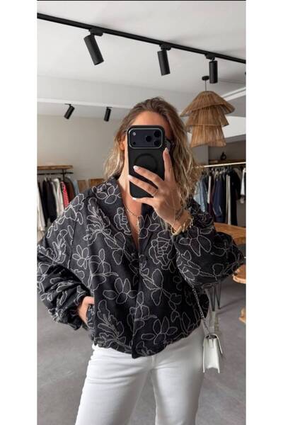 EGZOTİK ASORTİK Çiçek Desenli Oversize Bomber Ceket