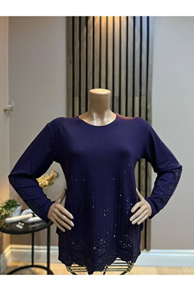AKMAVİ Women's Middle Age and Above Laser Cut Hem Daisy Winter Mother Combed ...