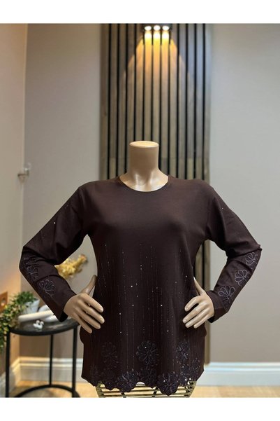 AKMAVİ Women's Middle Age and Above Laser Cut Hem Daisy Winter Mother Combed ...