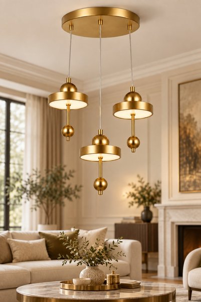 Begüsa Vermale LED 3.Lü Tepsili Avize Eskitme Modern Şık Dekoratif Salon Aviz...