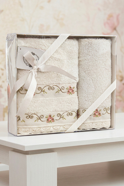 ARLIVA GÜLİN BUKLE NAK.DAN. KUTULU SET EKRU 50X90-30X50