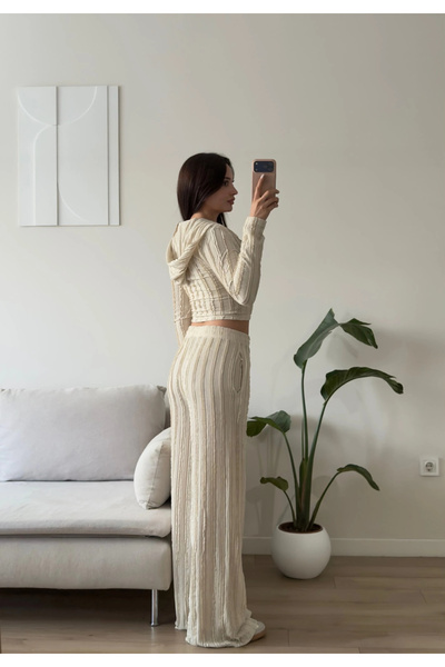 Zoom Butik Kapüşonlu Fitilli İkili Takım - BEJ