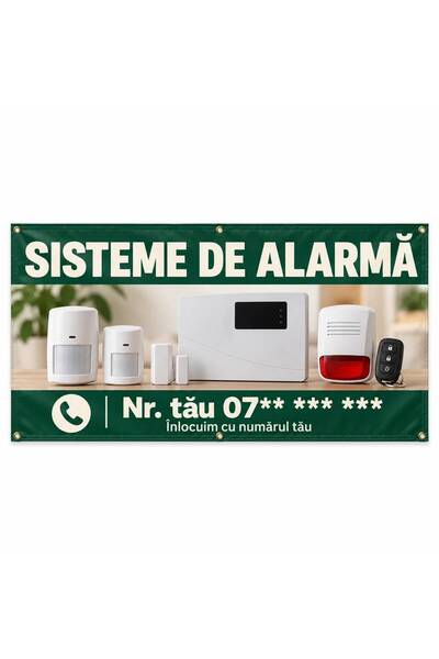 ShopPrint Banner sisteme de alarmă cu numărul tău, 200x100 cm, frontlit cu ti...
