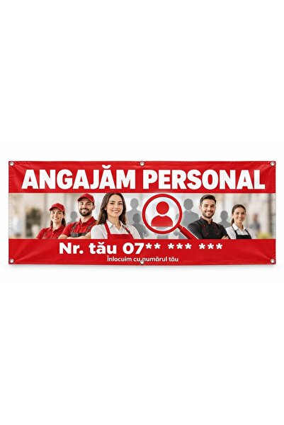 ShopPrint Banner angajăm personal cu numărul tău, 300x120 cm, frontlit cu tiv...