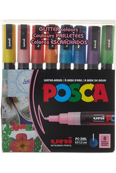 POSCA أقلام تلوين دائمة ذات أساس مائي PC-3M، مجموعة من 8 أقلام (ألوان لامعة)