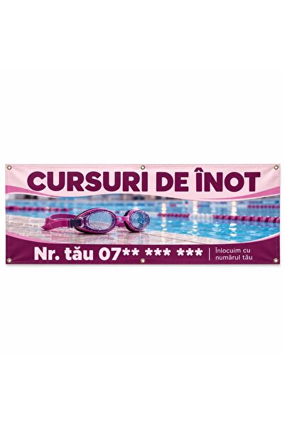 ShopPrint Banner cursuri de înot cu numărul tău, 150x50 cm, frontlit cu tiv ș...