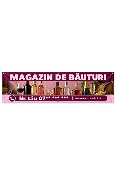 ShopPrint Banner magazin de băuturi cu numărul tău, 400x100 cm, frontlit cu t...