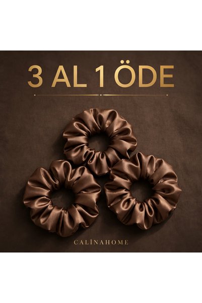 calinahome مشبك شعر مطاطي من الساتان البني (اشتري 3 واحصل على 1)