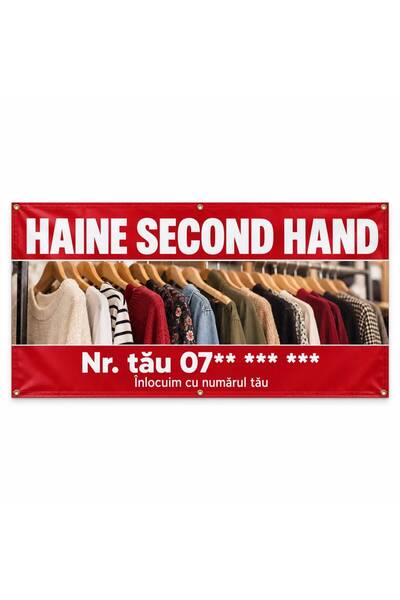 ShopPrint Banner haine second hand cu numărul tău, 100x50 cm, frontlit cu tiv...