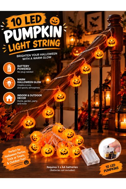 Halloween 10 LED Pumpkin Light String, Battery Powered Decoration Lights for ...