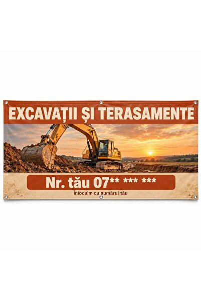 ShopPrint Banner excavații și terasamente cu numărul tău, 150x75 cm, frontlit...