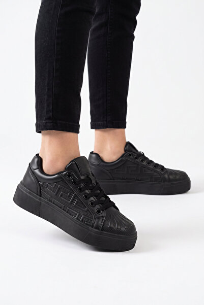WALKWAY Black Lace-Up Thick Comfortable Sole Women's Casual Walking Shoes Sne...