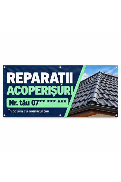 ShopPrint Banner reparații acoperișuri cu numărul tău, 200x100 cm, frontlit c...