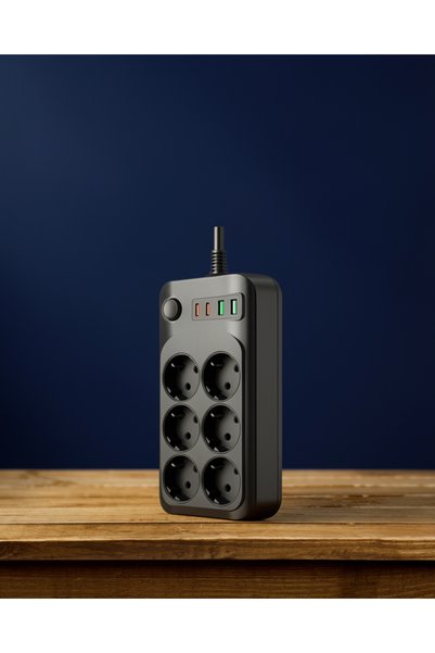 ECRUZ 6 Çıkışlı Termal Korumalı 2500W Güçlü Grup Priz USB ve Type-C