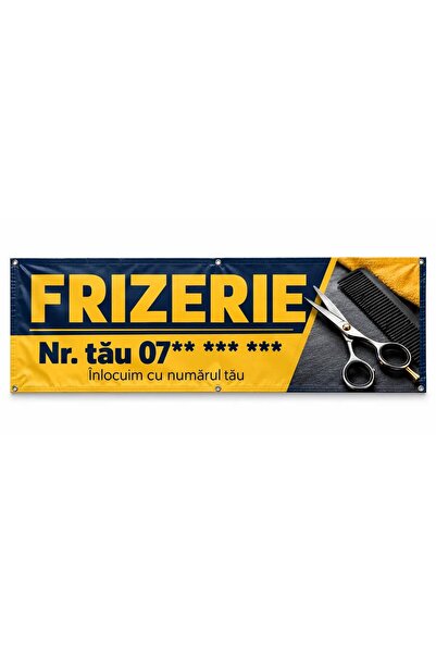 ShopPrint Banner frizerie cu numărul tău, 225x75 cm, frontlit cu tiv și capse