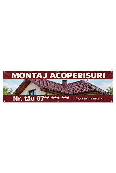 ShopPrint Banner montaj acoperișuri cu numărul tău, 225x75 cm, frontlit cu ti...
