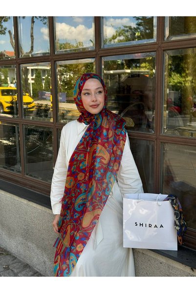 Shiraa Etnik Desenli İpek Şal Florale
