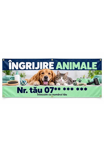ShopPrint Banner îngrijire animale cu numărul tău, 300x120 cm, frontlit cu ti...