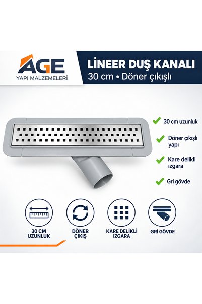 Latif Ticaret New Adnoss Lineer Duş Kanalı 30 Cm 360° Es Sifonlu - Yer Süzgec...