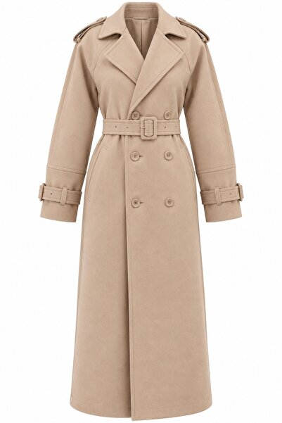Laluvia Fındık Long Belted Suede Trench Coat - 2Y9608