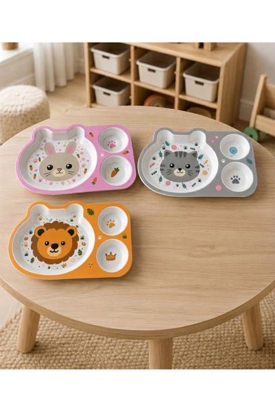 BİODATA 3 Different Models of Melamine Children's Dinner Plate Set - 3-Compartment Unbreakable Baby Feeding Tray (Blw Plate)