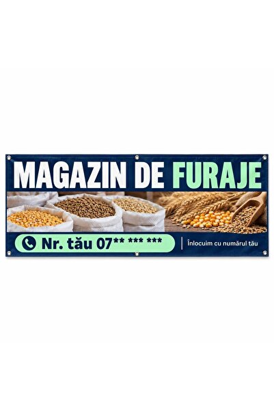 ShopPrint Banner magazin de furaje cu numărul tău, 300x100 cm, frontlit cu ti...