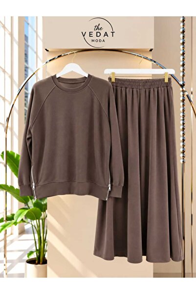 MODA VEDAT Women's Pique Fabric Skirt Suit with Side Zipper Detail -0900