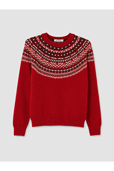 LC Waikiki Nevavm Farkıyla Lcw Everyday Red Knitwear Patterned Oval Neck Wome...