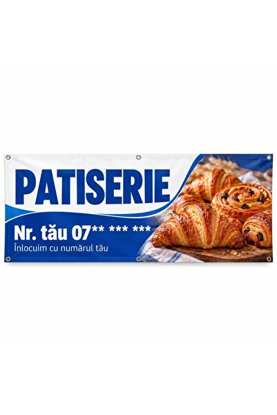 ShopPrint Banner patiserie cu numărul tău, 300x120 cm, frontlit cu tiv și capse