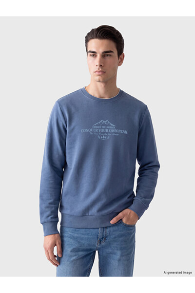 LC Waikiki Rmz Gi̇yi̇m Farkiyla Zero Roba Collar Printed Men's Thick Sweatshirt