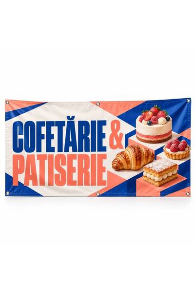 ShopPrint Banner cofetărie & patiserie – model geometric, 150x75 cm, frontlit...