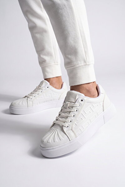 WALKWAY White Lace-Up Thick-Soled Comfortable Stylish Unisex Casual Walking a...