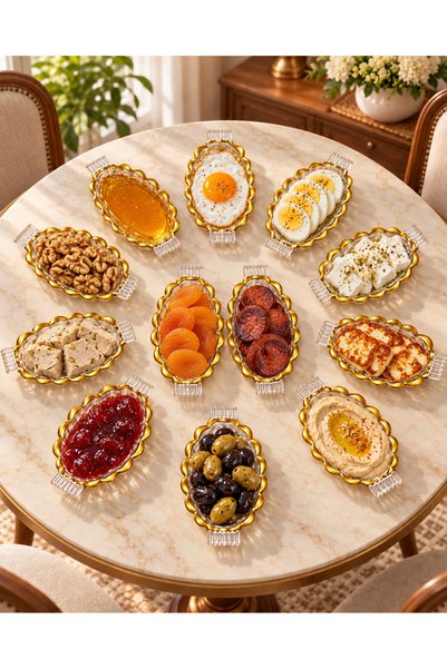 AR HOME 12 Piece Multipurpose Glass Serving Plate Set-GOLD