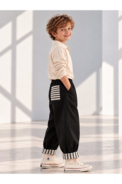 Catz Kids Pantalone za dečake, crne gabardin pantalone sa džepovima i detalji...