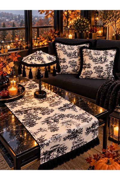 Missidea Black Toile Elegance Desenli Dekoratif Masa Üstü Lambası Bali Şemsiy...