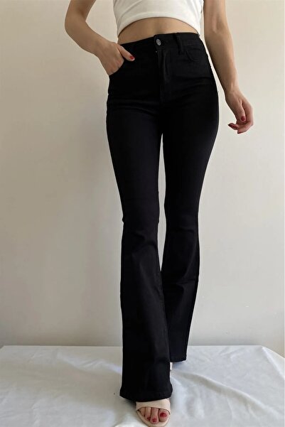 TugsatTasarTekstil Pantaloni din denim pentru femei, negri, premium, cu talie...