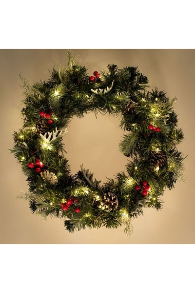 ELITECOMMERCEMARKET Coronita Decorativa de Craciun Verde cu LED Conuri Pomusoare Ø50cm