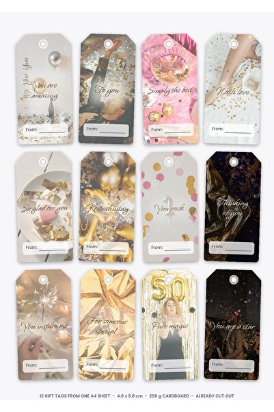 OEM Set 12 Etichete Cadou "Esti uimitor", Design Elegant, Carton 250g, 4.6 x ...