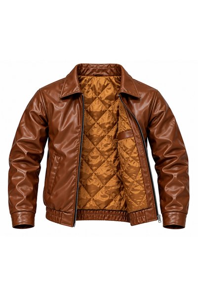 MOT&MONT Men's Pu Leather Premium Bomber Coat Quilted Lined Leather Jacket Water and Wind Resistant