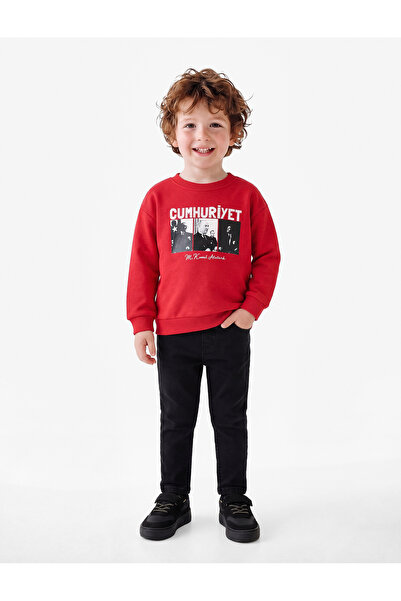 Koton Atatürk Baskılı Bisiklet Yaka Uzun Kollu Sweatshirt