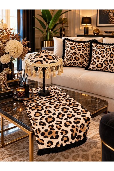 Missidea Leopard Luxury Desenli Dekoratif Masa Üstü Lambası Bali Şemsiyesi Se...