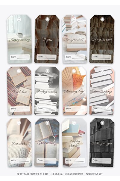 OEM Set 12 Etichete Cadou pentru Iubitorii de Carte, Design Tematic, Carton 2...