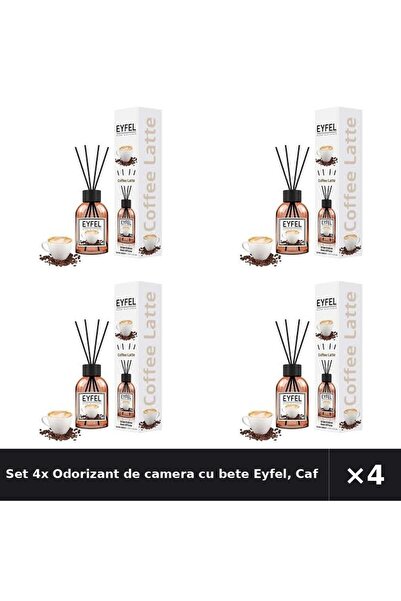Eyfel Set 4x Odorizant de camera cu bete Eyfel, Cafea, 120 ml