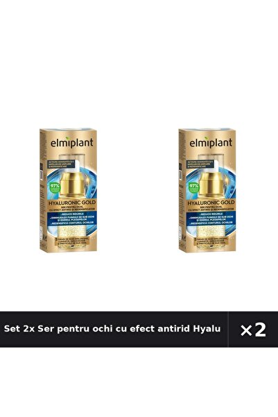 ELMIPLANT Set 2x Ser pentru ochi cu efect antirid Hyaluronic Gold, 15 ml,