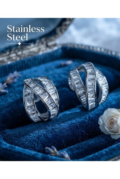 stainless steell Brass Silver Color Zircon Stone Knot Hoop Model Earrings