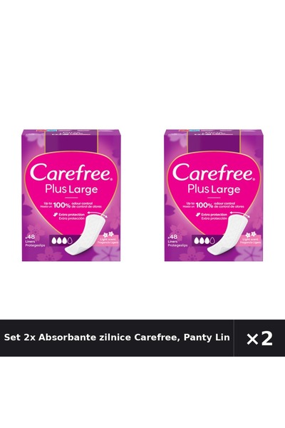 Carefree Set 2x Absorbante zilnice Carefree, Panty Liners Plus Large, 56 bucăți