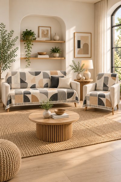 GECE HOME غطاء أريكة مخملي بوهيمي حديث متعدد الأغراض، طقم غطاء أريكة قابل للتحويل إلى سرير مع إسفنج غير قابل للانزلاق 3،3،1،1