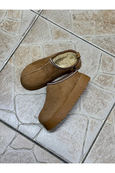 ÇOCUKÇA MODA Women's Suede Look Fur-Lined Embroidered Thick Sole Slippers Boots